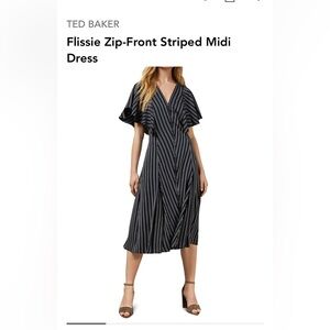 Ted Baker Dress - Zip Front - Navy Striped Midi Dress Ted size 2